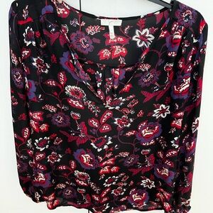 Joie XS Silk Black Floral Blouse